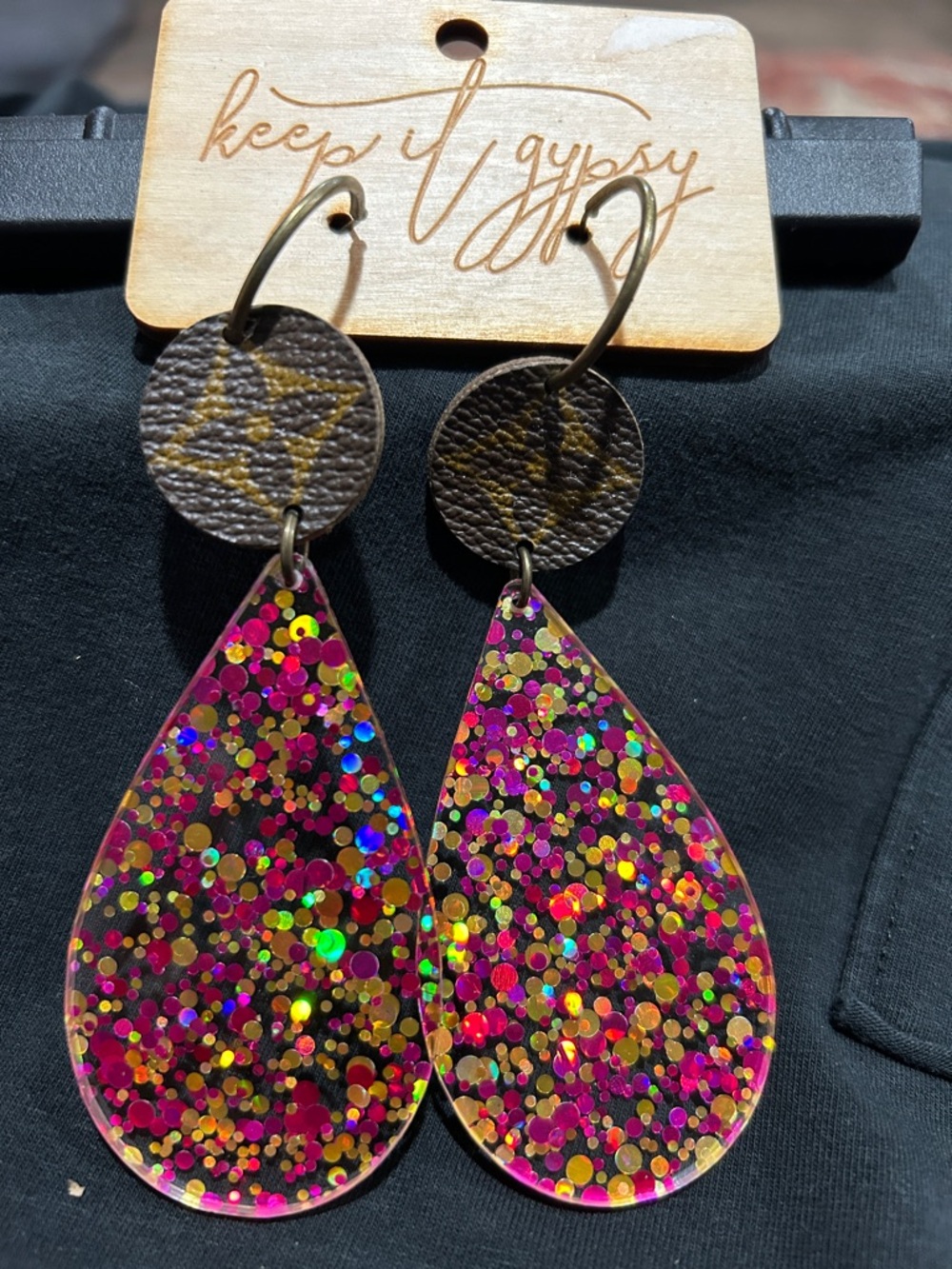 Keep It Gypsy Pink Glitter Teardrop Dangle Earrings
